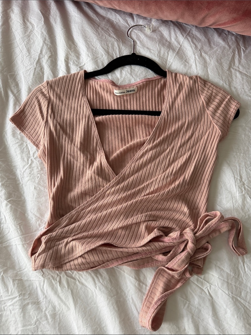 Reformation Dusty Rose Ribbed Wrap Crop Top